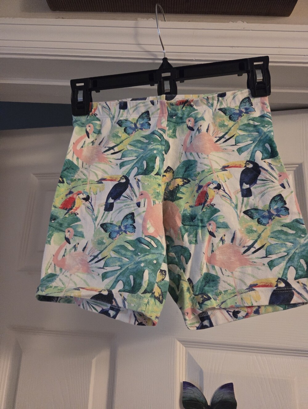 Kids Tropical Flamingo Butterfly Leaf Print Shorts wonder Nation large 10/12